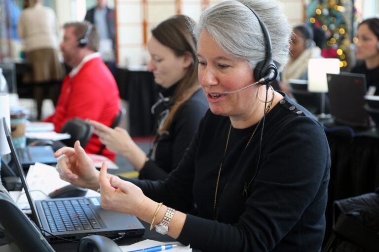 phone operator talking on the phone