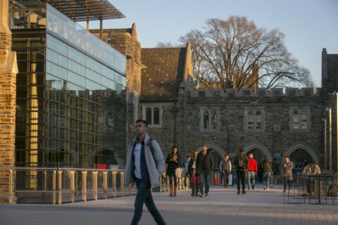 students walking outside
