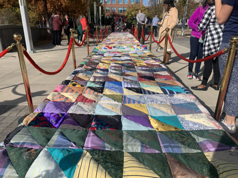 colorful quilt on exhibit