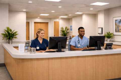 modern radiology reception with friendly staff