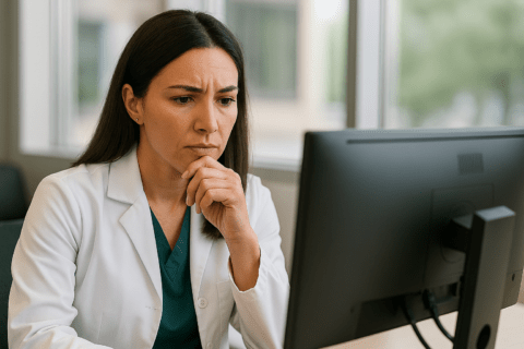 doctor looking at computer screen