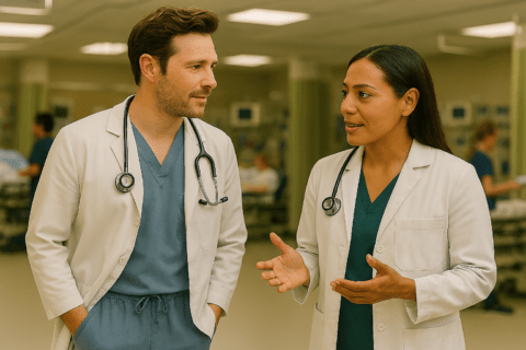 two doctors talking in the er