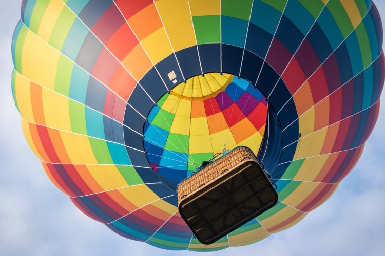 underside of a colorful hot air balloon